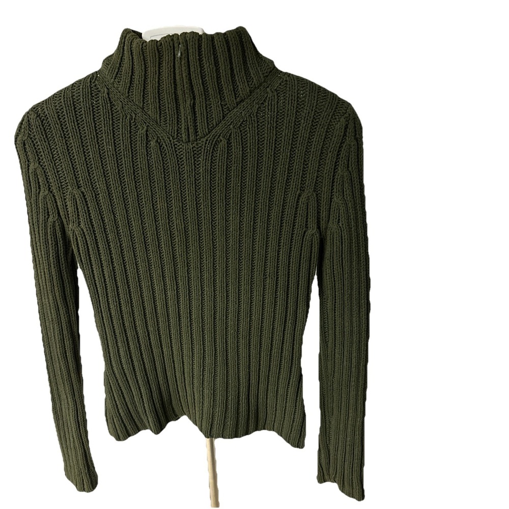 Vintage Nybased Women's Sz S Olive Green Sweater Ribbed Knit Front 1/4 Zip Up